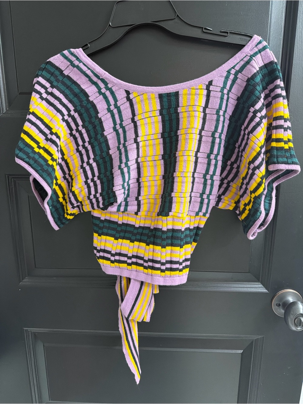 BCBGeneration Open Back Plaid Knit Tie Back Crop Top XS